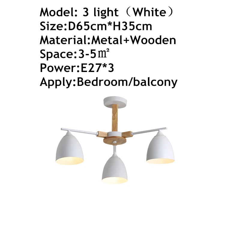 TRAZOS, скандинавский, 220 В, светодиодный, люстра с металлическим абажуром для гостиной, E27, деревянная люстра, освещение, современный фойе, блеск - Цвет абажура: White 3 Light