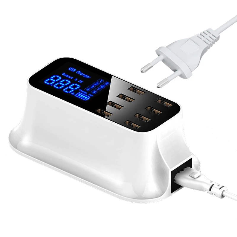 

Universal 8 Ports Smart USB HUB Charger Dock Station LED Display Mobile Phone Tablet Charger Desktop Power Adapter Socket Strip