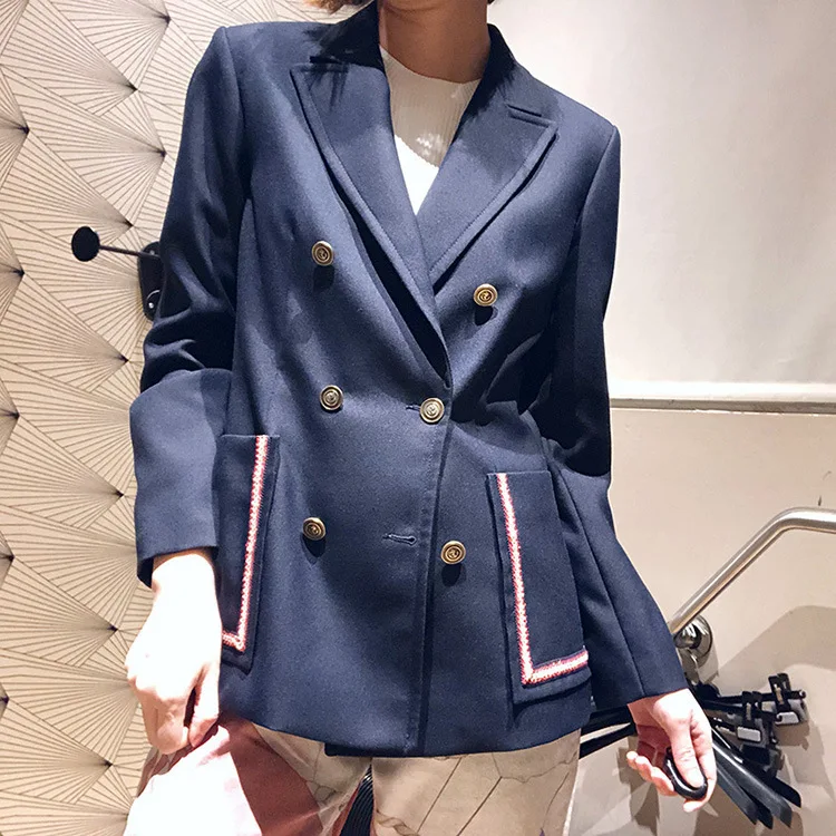 

Women's high quality double-breasted pockets blazer coat New 2019 spring autumn casual women's blazer jackets A262