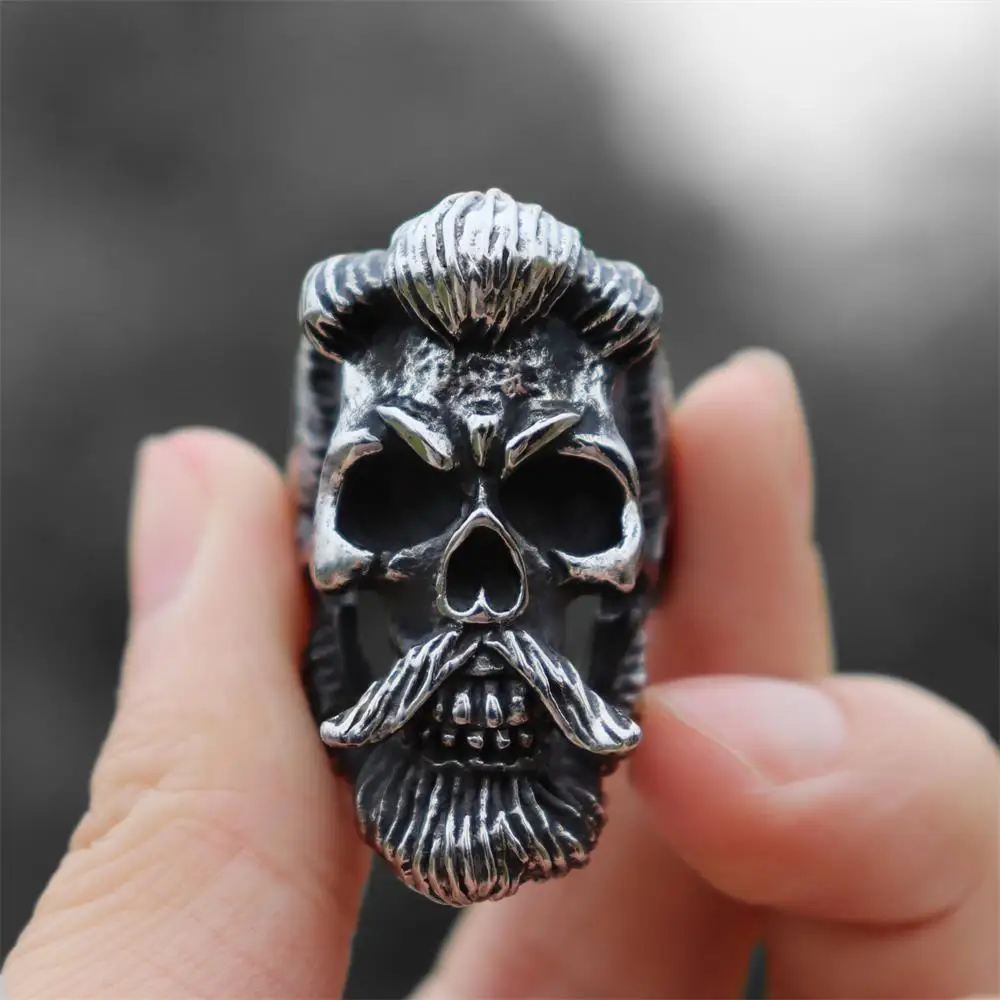 

Men's Bearded Skull Ring Stainless Steel Jewelry Punk Biker Rings for Men Gift