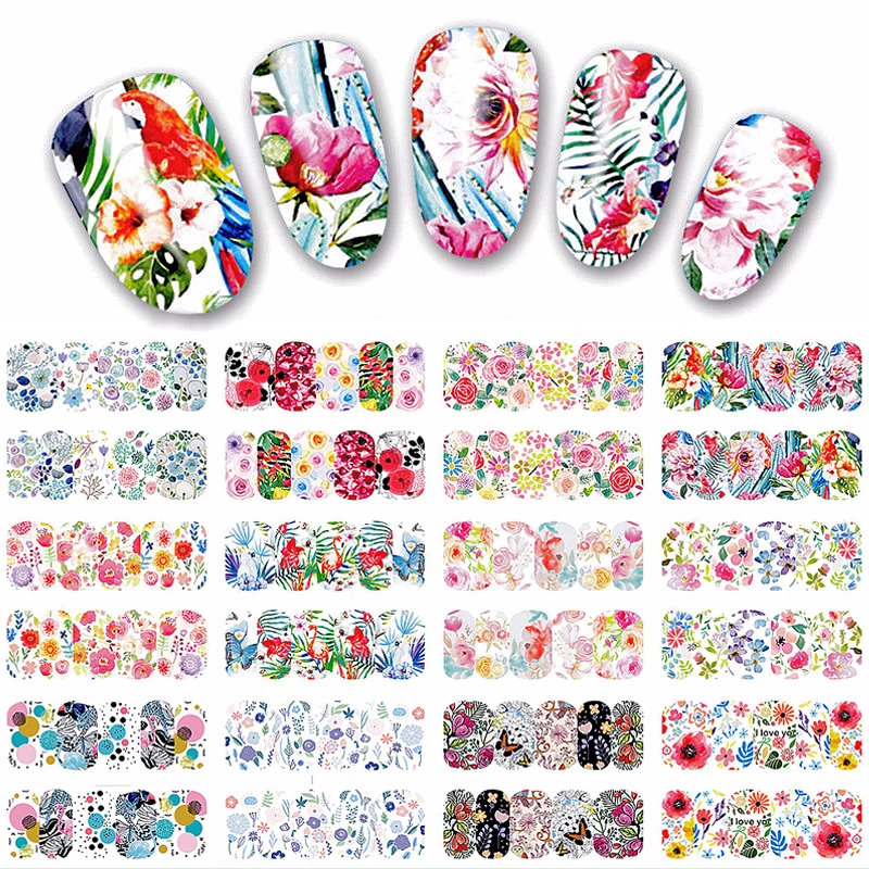 12 Sheets full flower water transfer nail sticker decals manicure nails