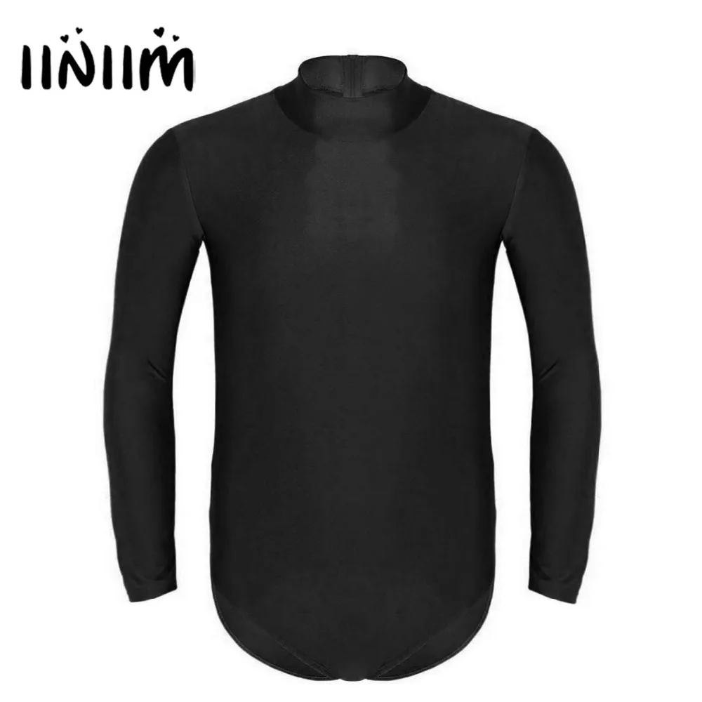 

iiniim Mens Leotard Bodysuit Stand Collar Stretch Solid Zipper Back Cosplay Costume Jumpsuit for Evening Party Clubwear