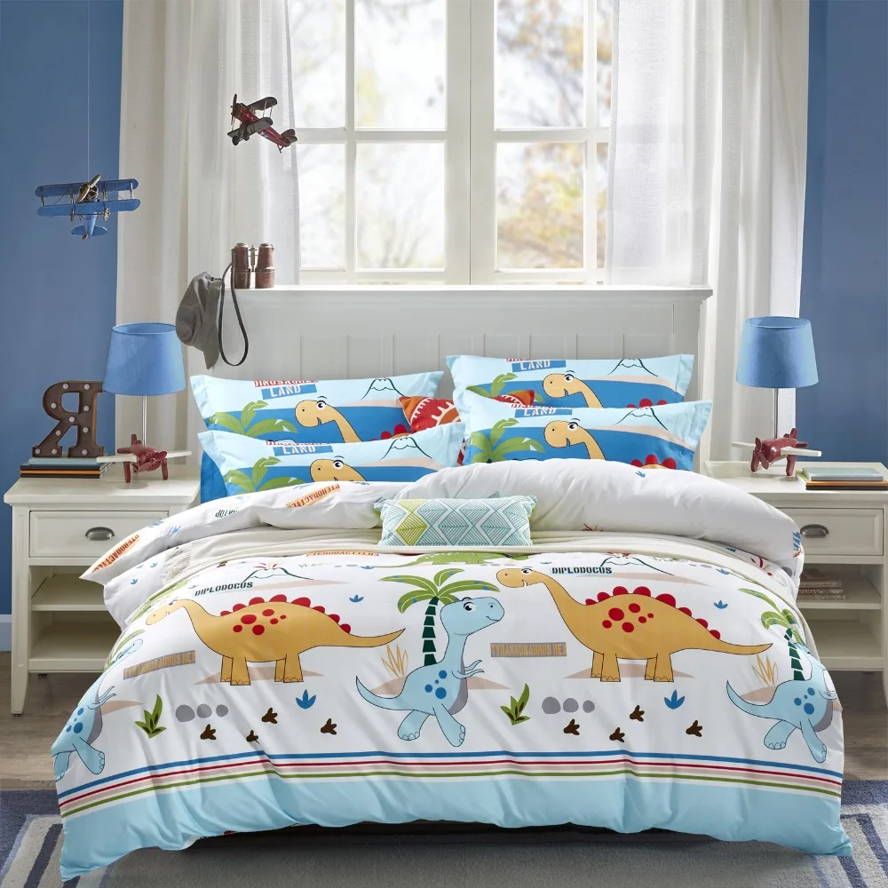 

4pcs/set Dinosaur Kingdom Bedding Set For Kids Cartoon Style Colorful Lovely Bed Cover Sheet Pillow Case 100% Cotton 2 Size L/XL