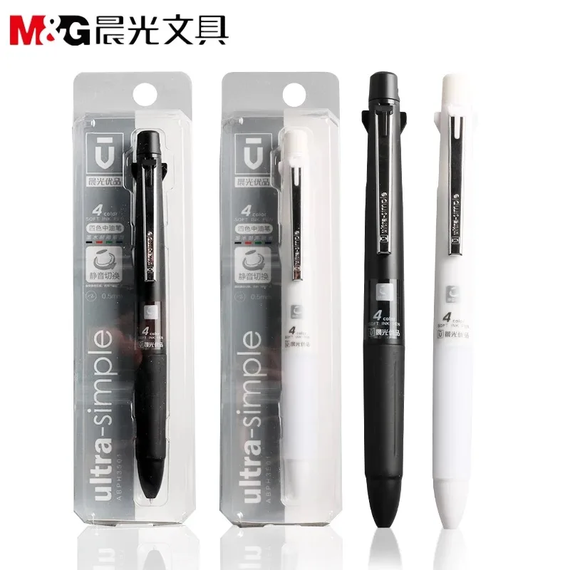 

1 piece 4 in one ballpoint pen Simple style platic material 0.5mm 4 colors ink soft ink pen office school marking stationery