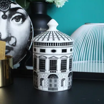 

Retro Neuschwanstein Castle House Decorative Candle Holder Plate Creative White Black Geometric Lines Home Decor