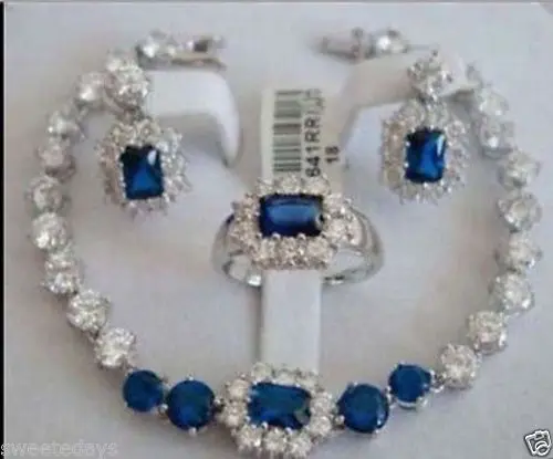 

Fashion Women's Set Blue Stone Sapphire bracelet earring ring ^^^@^18K GP style Fine jewe Noble Natural jade