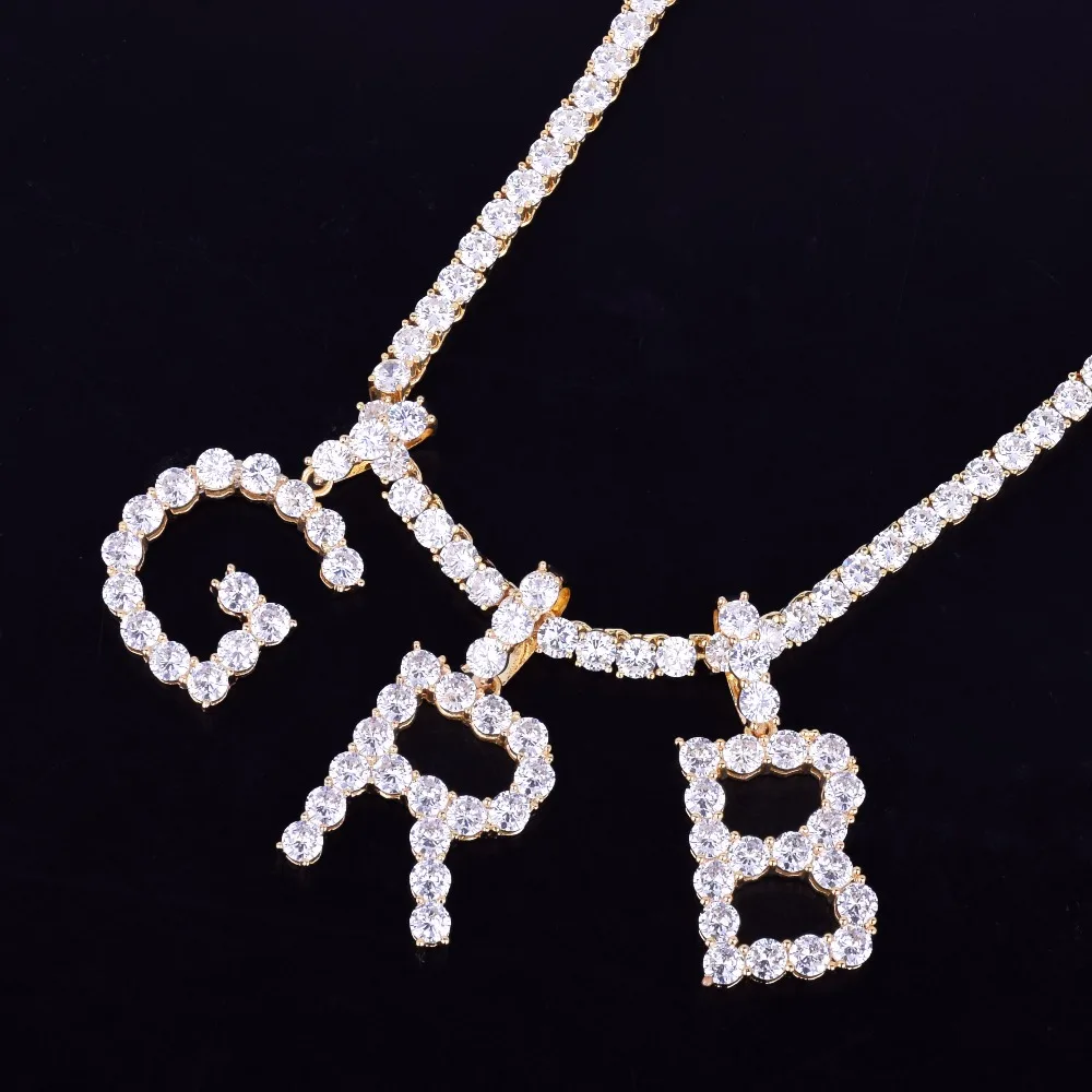Zircon Tennis Letters Necklaces & Pendant For Men/Women Gold Color Fashion Hip Hop Jewelry with 4mm Tennis Chain Zircon Tennis Letters Necklaces & Pendant For Men/Women Gold Color Fashion Hip Hop Jewelry with 4mm Tennis Chain