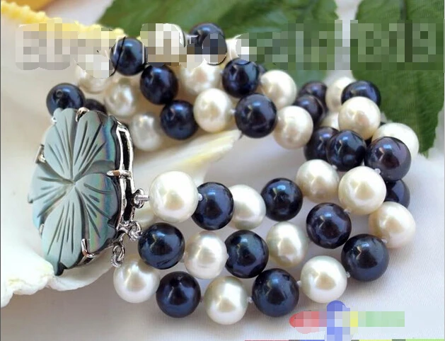 

Free shipping >>>>>>P810 3ROW 10MM WHITE BLACK ROUND FRESHWATER PEARL BRACELET