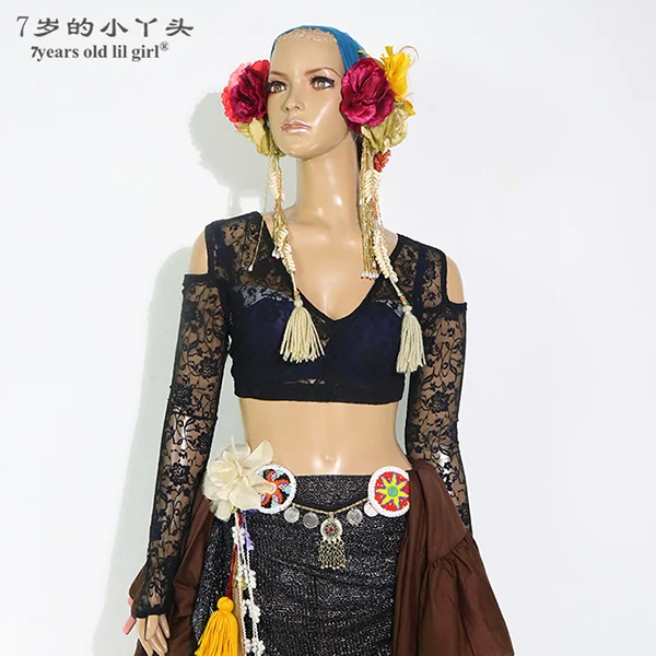 

lace choli Belly dance top Ats tribal belly dance top lace choli Drop long sleeve top BDDD01