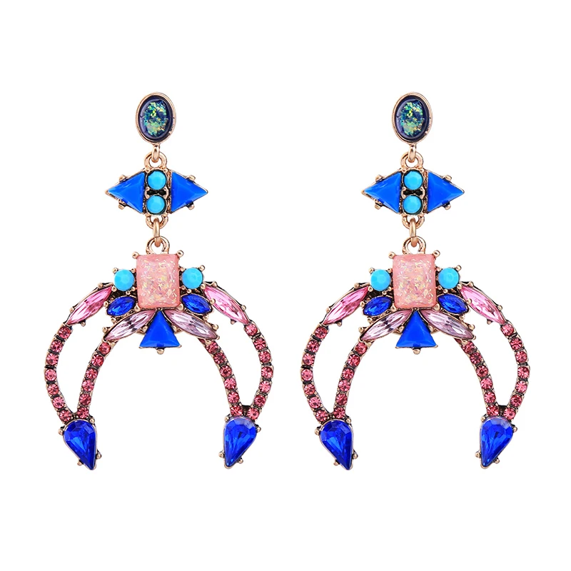 Crystal Inlay Big Chunky Earrings Fashion Designer Jewelry Multicolor