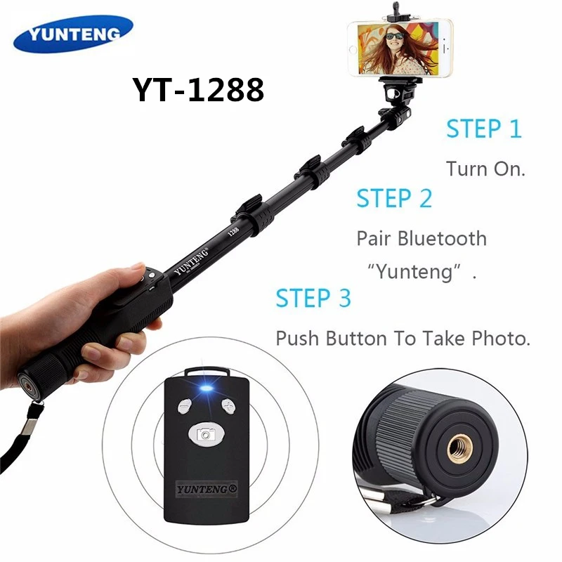 100% оригинальный бренд Yunteng 1288 Моноподы ручной монопод + держатель телефона Bluetooth затвора селфи палка для iphone Gopro камера