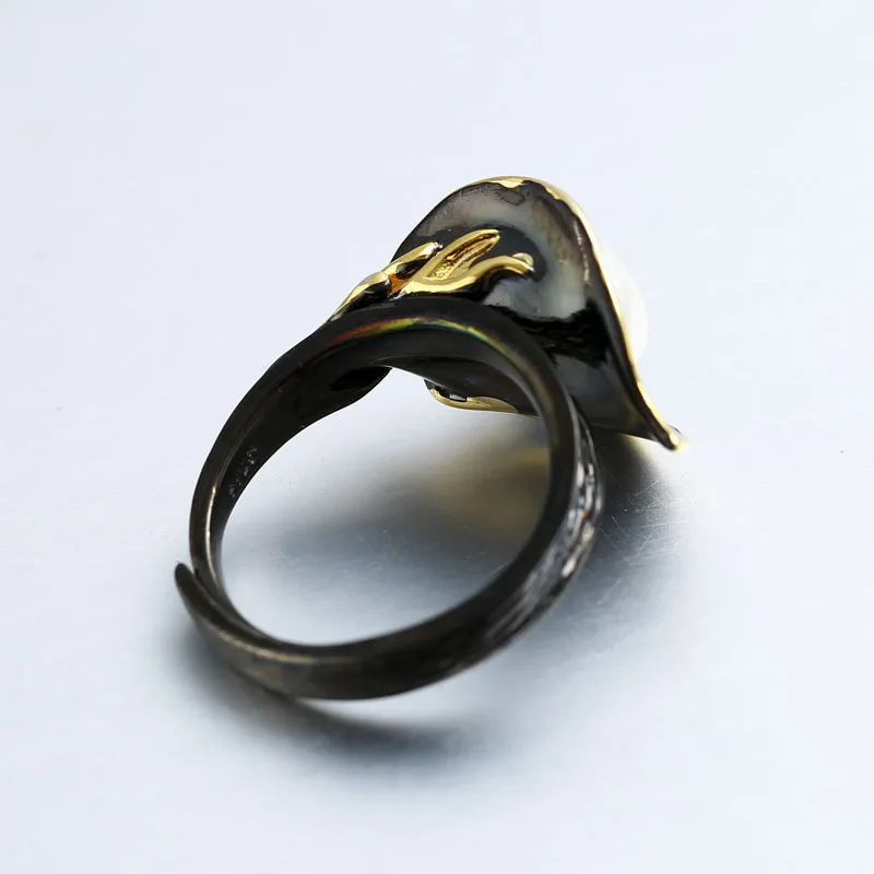 LouLeur 925 Стерлинговое Серебро 9 мм жемчужные кольца золотые ручной работы Регулируемые винтажные кольца с натуральным пресноводным жемчугом для женщин ювелирные изделия