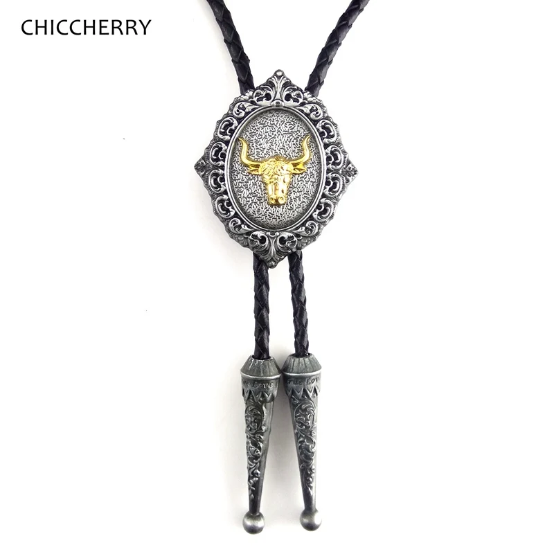 

Golden Long Horn Bull Western Cowboy Bolo Tie for Boy Men Native American Novelty Neckties Fashion Males Accessories Gravata