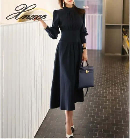 

2019 spring new OL professional temperament big-name waist large swing dress