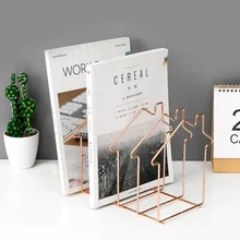 Простой железный художественный Настольный стеллаж для хранения книжная полка журнал держатель Органайзер стойка для документов папка письмо-Звезда Форма розовое золото