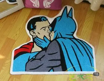 

Superman Kiss Batman Rug The Avengers Superheroes Mat Gay Men Love Captain America carton idol hall doormat carpet couple Funny