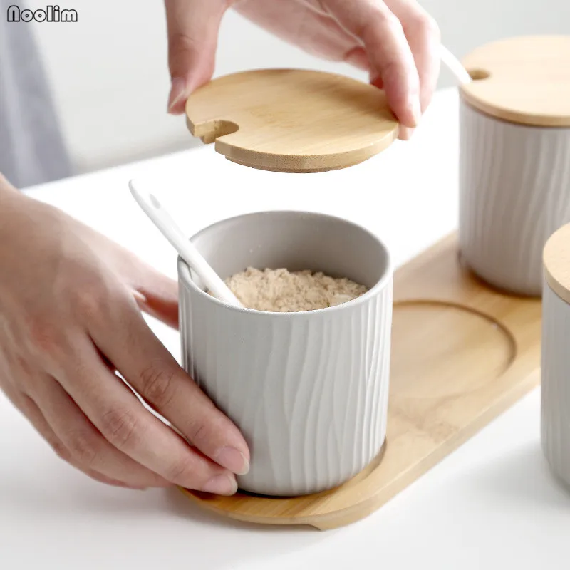 Nordic Керамика приправа набор банок приправы коробка перец соль может просто контейнер для приправ с крышкой и ложка, кухонные принадлежности