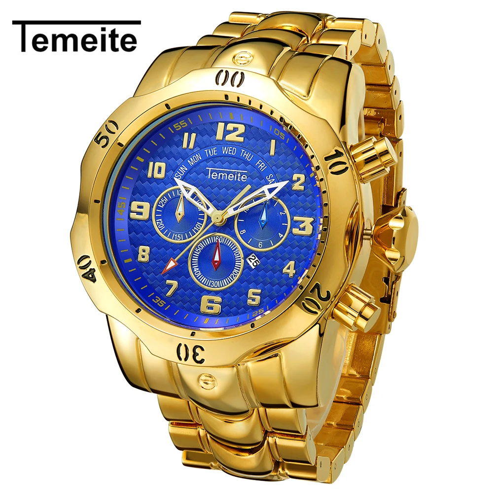 Relogio Dourado Masculino de luxo кварцевые часы TEMEITE часы Мужские лучший бренд Роскошные модные деловые наручные часы