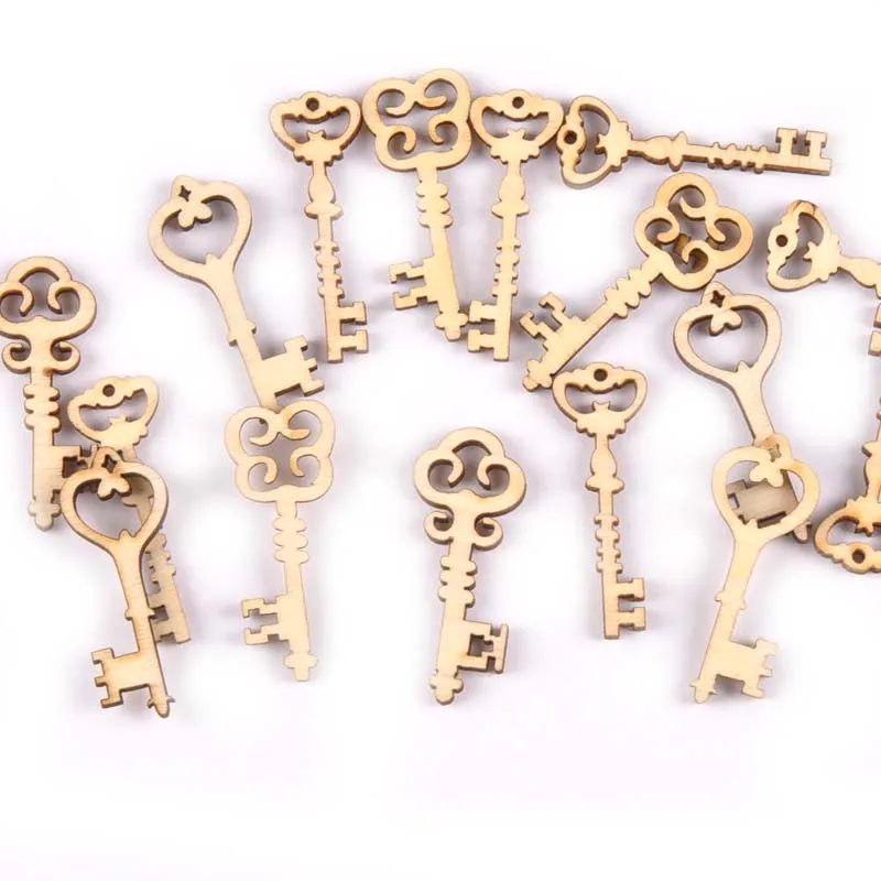 50 шт. натуральный деревянный ключ с узором для украшения дома DIY украшения ручной работы Скрапбукинг деревянные работы 16x36 мм M1773