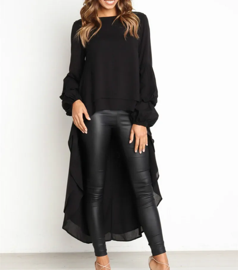 

Womens European Casual Sexy Fashion Personality Loose Long Sleeve Irregular Hem Swallow Tail Chiffon Blouse Dress