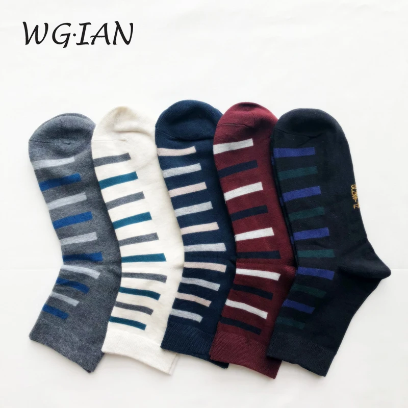 

5 Pairs/Lot Men Business Short Socks Cotton Stripe Pattern