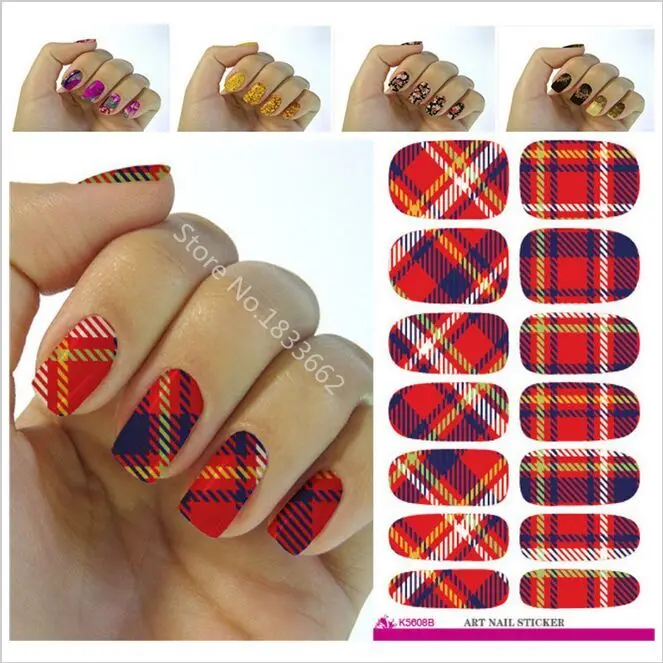 

2017 Real Sexy Women Crimson Water Decals Nail Art Stickers Styling Tools Transfer Printing Colored Plaid Styles Wholesale V608