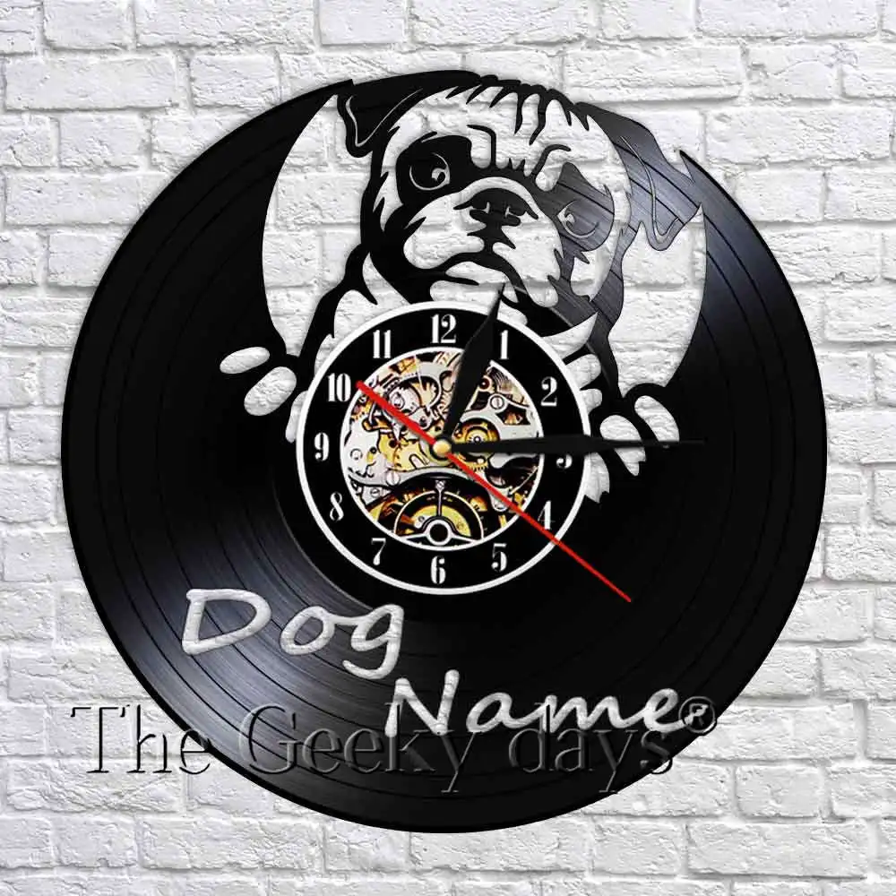 English Bulldog Lovely Pug Puppy Dog Decorative Clock Custom Dog Name