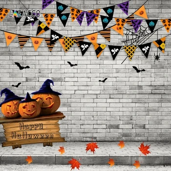 

Laeacco Happy Balloween Photography Backdrops Customized Vinyl Brick Wall Scenic Photographic Backgrounds For Photo Studio Props