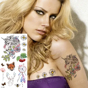 

temporary tattoo sticker unicorn horse flower water transfer tattoo for women girls tattoo body stickers dream catcher fashion