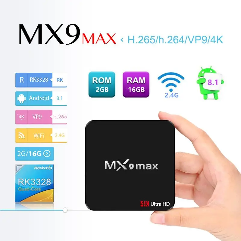 

MX9 Max Android 8.1 Smart TV Box RK3328 2G RAM 16G ROM 2.4G WIFI 4K Media player VP9 H.265 Set-Top Box PK X96 mini tx3 mini