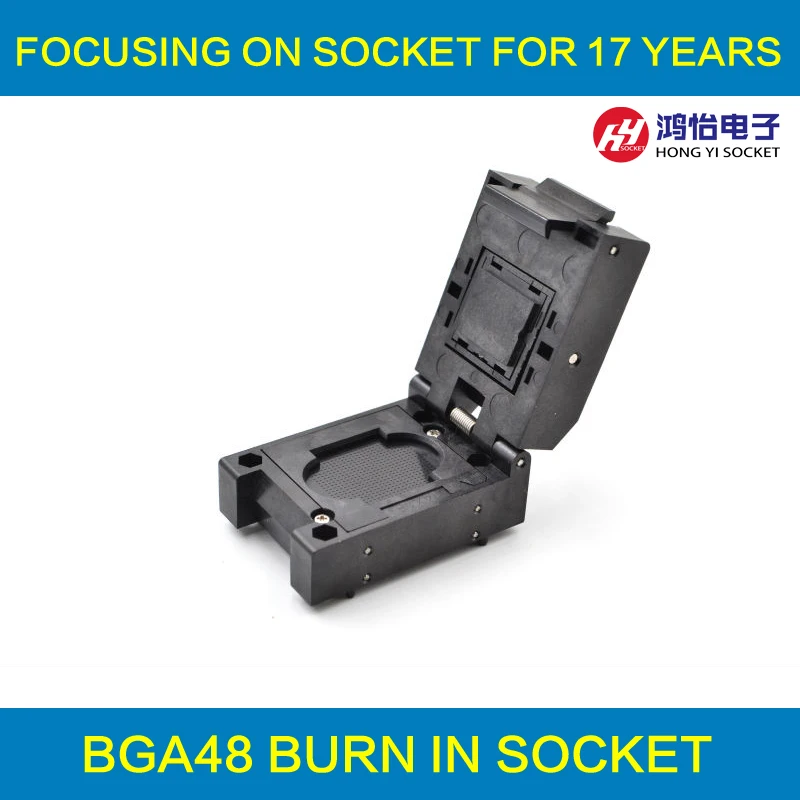 

BGA48-0.8 Clamshell Burn in socket pin pitch 0.8mm IC size 6*11mm BGA48(6*11)-0.8-CP01/50N BGA48 VFBGA48 burn in socket