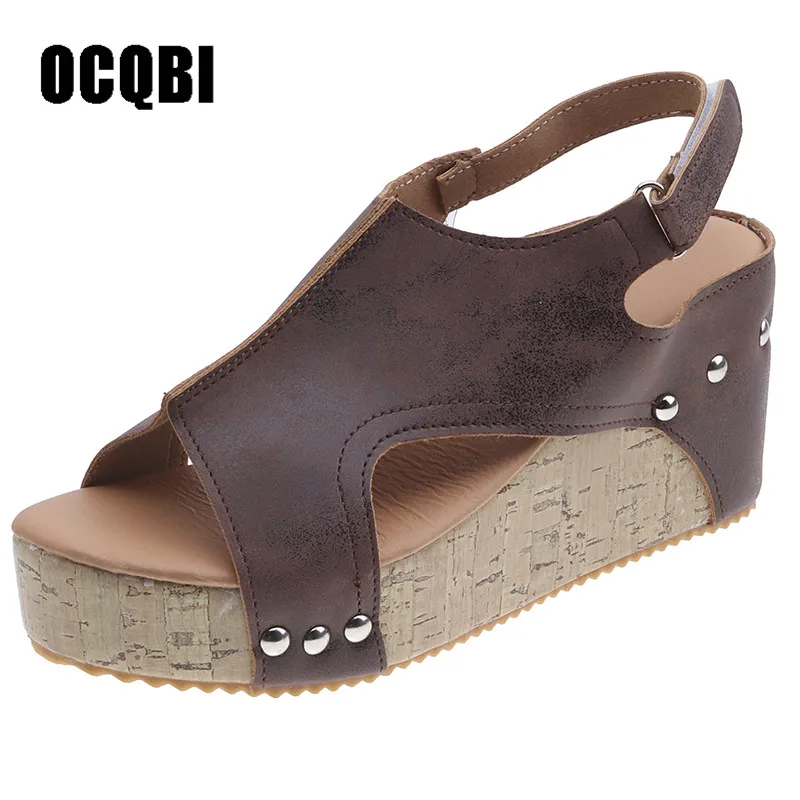 

New Women Sandals Summer Round Rivet Beach Sandals 7.5cm High Heel Casual Platform Shoes Wedges Shoes For Females Summer Sandals