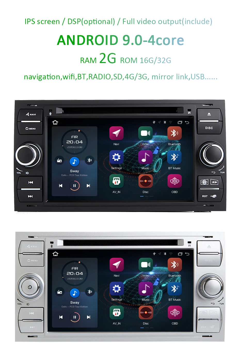 Sale Android 9.0 DSP IPS 2 DIN DVD PLAYER For Ford Mondeo S-max Focus C-MAX Galaxy Fiesta transit Fusion Connect Multimedia Stereo pc 1