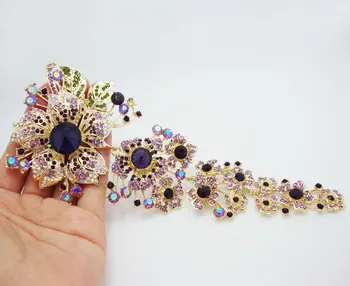 

Free shipping Fashion Luxury 7.87" Long Flower Leaf Brooch Pin Purple Rhinestone Crystal Vintage Rhinestone Flower Jewelry Woman
