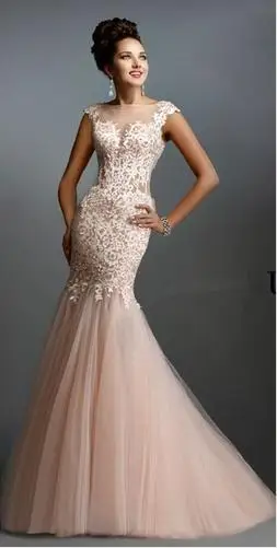 Mermaid Janique Long Evening Dresses 2016 Ruffles Sheer Bateau Backless Cap Sleeve Coral Applique Sequins Beaded Prom Gown | Свадьбы и
