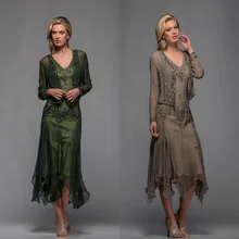 Зеленые платья для матери невесты, ТРАПЕЦИЕВИДНОЕ шифоновое кружевное платье с бусинами и жакетом, свадебное платье для матери, свадебное платье