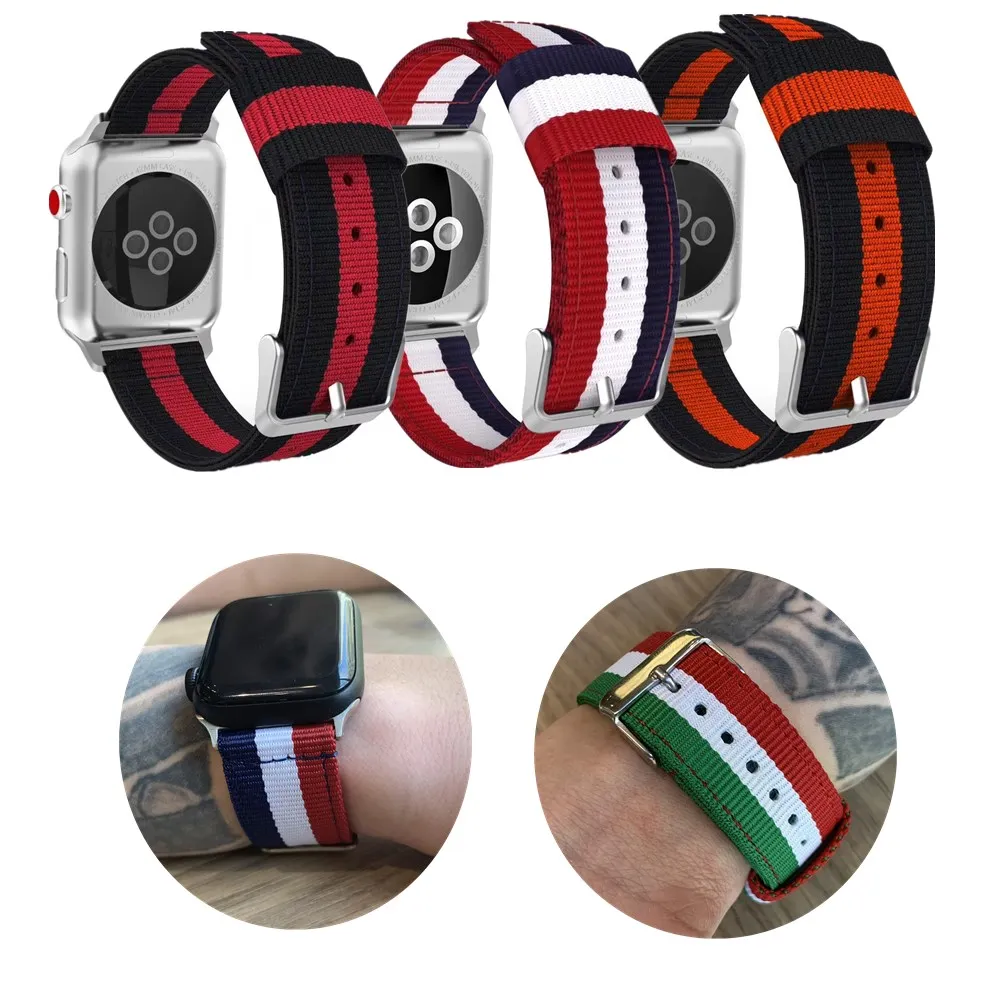 

Color nylon band for apple watch series 4 3 2 1 waterproof buckle strap for iWatch 38 40 42 44mm Stripe Watchbands