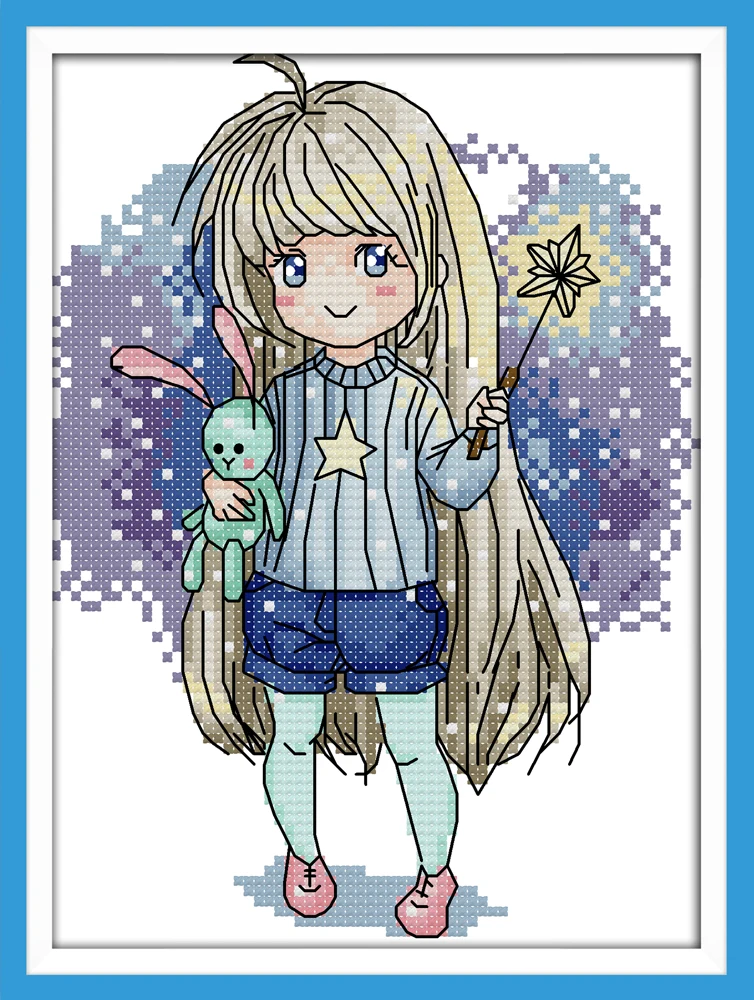 

Magical girl cross stitch kit aida 14ct 11ct count printed canvas stitches embroidery DIY handmade needlework