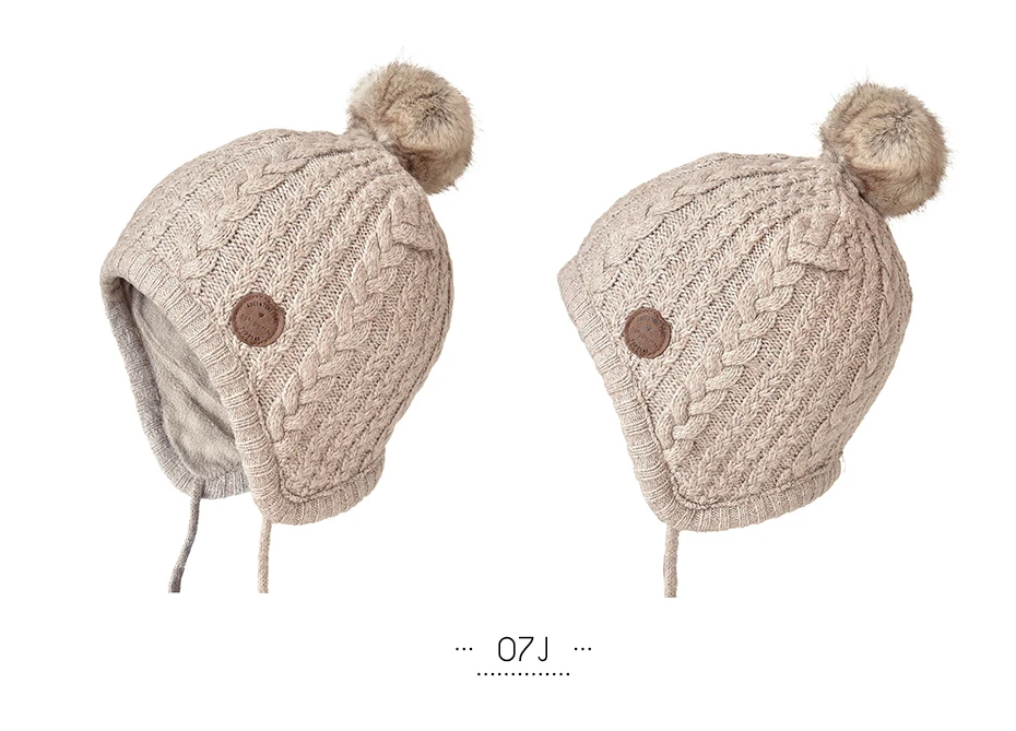 ENJOYFUR от 2 до 8 лет, детская шапка, детские зимние шапки для девочек и мальчиков, хлопковая плотная теплая вязаная шапочка с ушками, шапка с помпоном из лисьего меха
