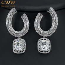 Gorgeous CZ Diamond Party mujeres joyería de plata chapada cuadrado grande pendientes de gota para la boda regalo nupcial CZ336