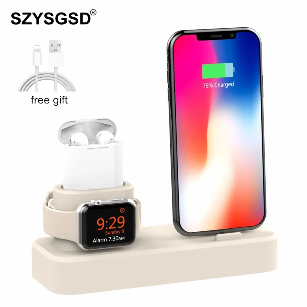 SZYSGSD 3 в 1 зарядная док-станция для iPhone X 8 7 6 6 S для Airpods портативная зарядная подставка Док-станция для Apple Watch 4 3 2