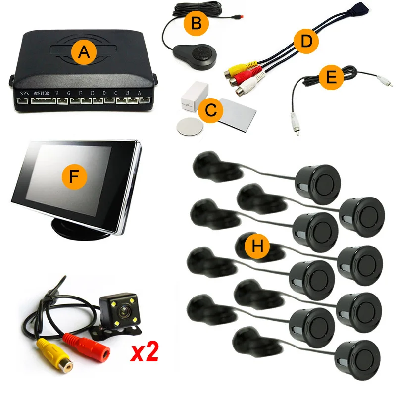 

Car 8-Sensors Parking Sensor with 2pcs CCD 4-LED Camera Dual Visual Radar System with 3.5-inch TFT Display screen