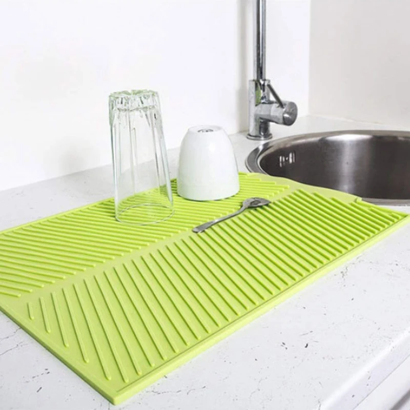 

39x25cm Silicone Dish Drying Mat and Protector for Kitchen Countertops, Anti-Bacterial, Heat Resistant, Dishwasher Safe