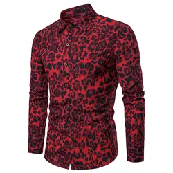 Высокое качество Для мужчин рубашка Новый Slim Fit Повседневное леопардовым принтом социальные рубашки платье с длинным рукавом Ночной клуб