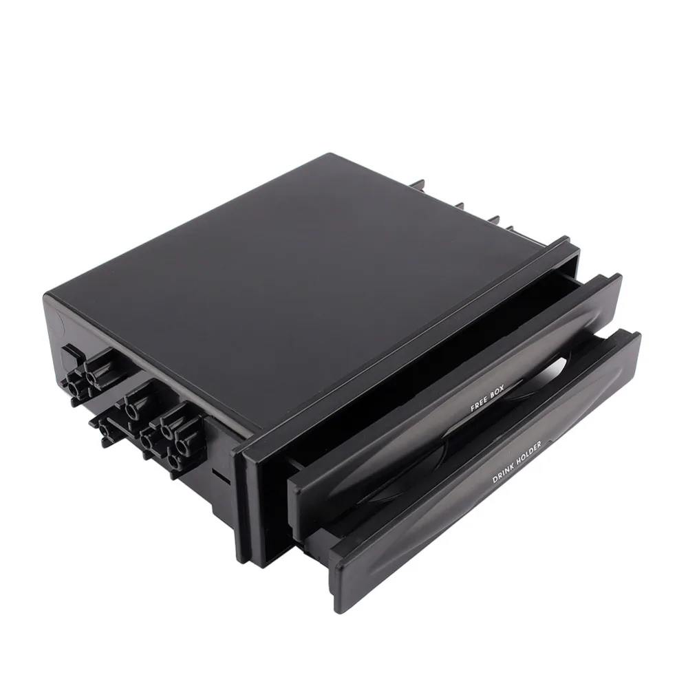 Universal Vehicle Car Black Double Din Radio Pocket Drink Cup Holder Storage Box