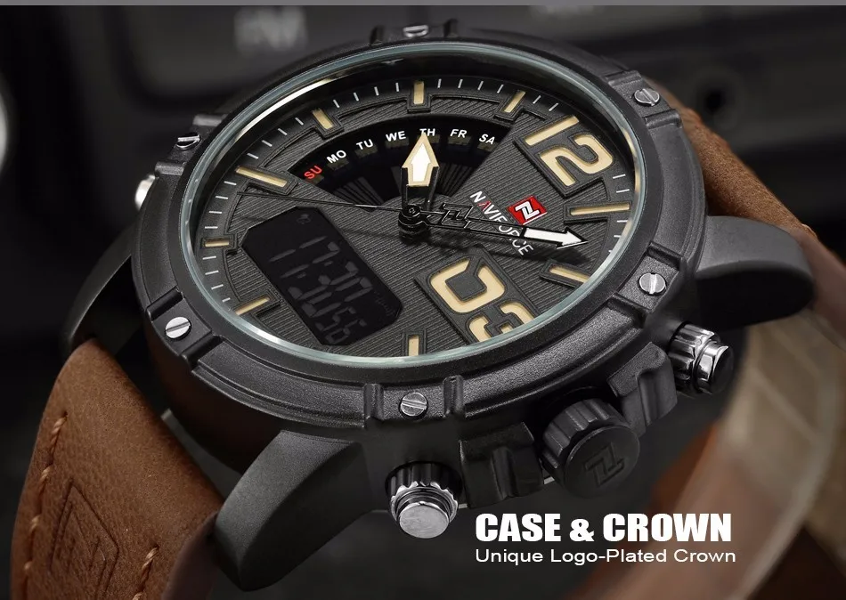 New NAVIFORCE Men Watch Dual Time Zone Alarm LCD Sport Watch Mens Quartz Wristwatch Waterproof Dive Sports Digital Watches