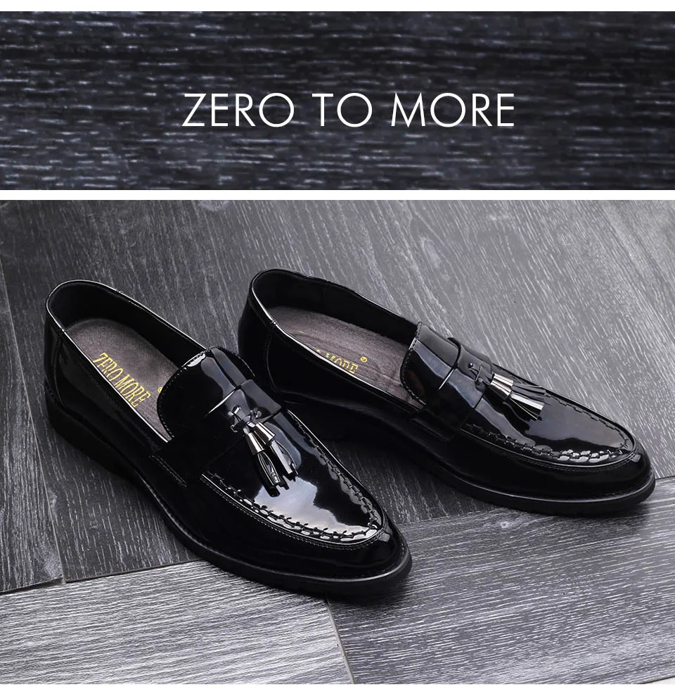 ZERO MORE/мужская повседневная обувь из лакированной кожи с бахромой; коллекция года; модная мужская обувь; повседневные Черные Лоферы без застежки с бахромой; Лидер продаж