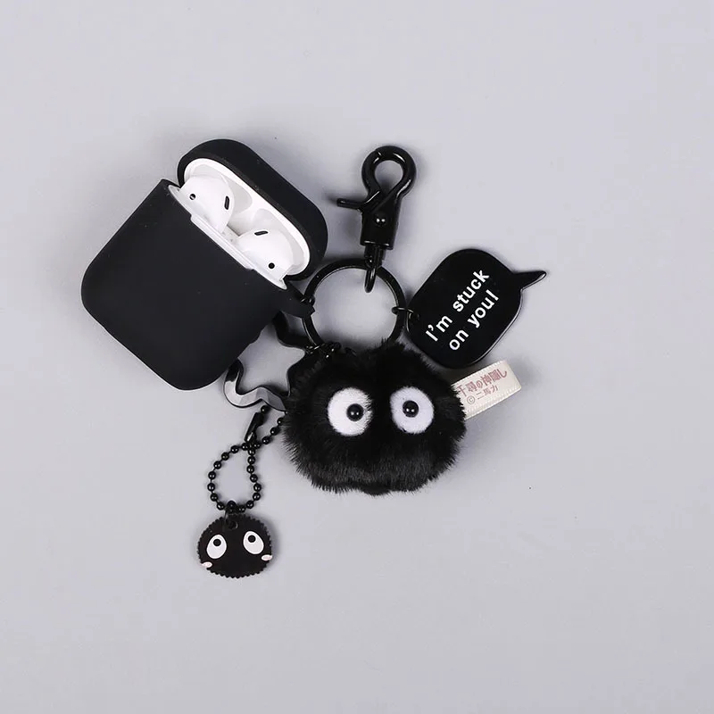 

Hayao Miyazaki Anime My Neighbor Totoro Black Carbon Ball Keychain Soft Silicone Case For Airpods Charging Box Keyrings