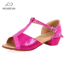 Детская Туфли для латинских танцев Детская Для женщин вечерние танцевальные сандалии Сальса Танцы обувь для девочек розово-красный/серебристый 3,5 см на низком каблуке-39