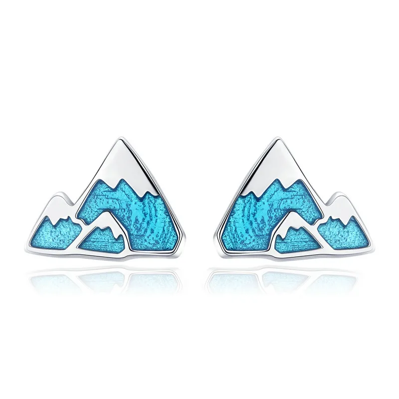 

ABAY Romantic 925 Sterling Silver Unique Iceberg Small Blue Enamel Stud Earrings for Women Sterling Silver Jewelry Gift